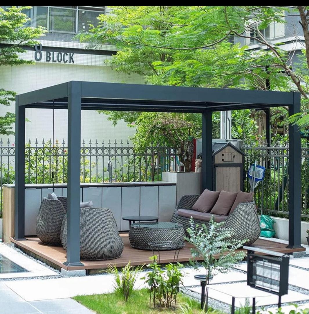 PURPLE LEAF Caesar Outdoor Louvered Pergola Patio Sun Shade Shelter with Adjustable Hardtop Patio Pergola Grey, 190x30x17 CM