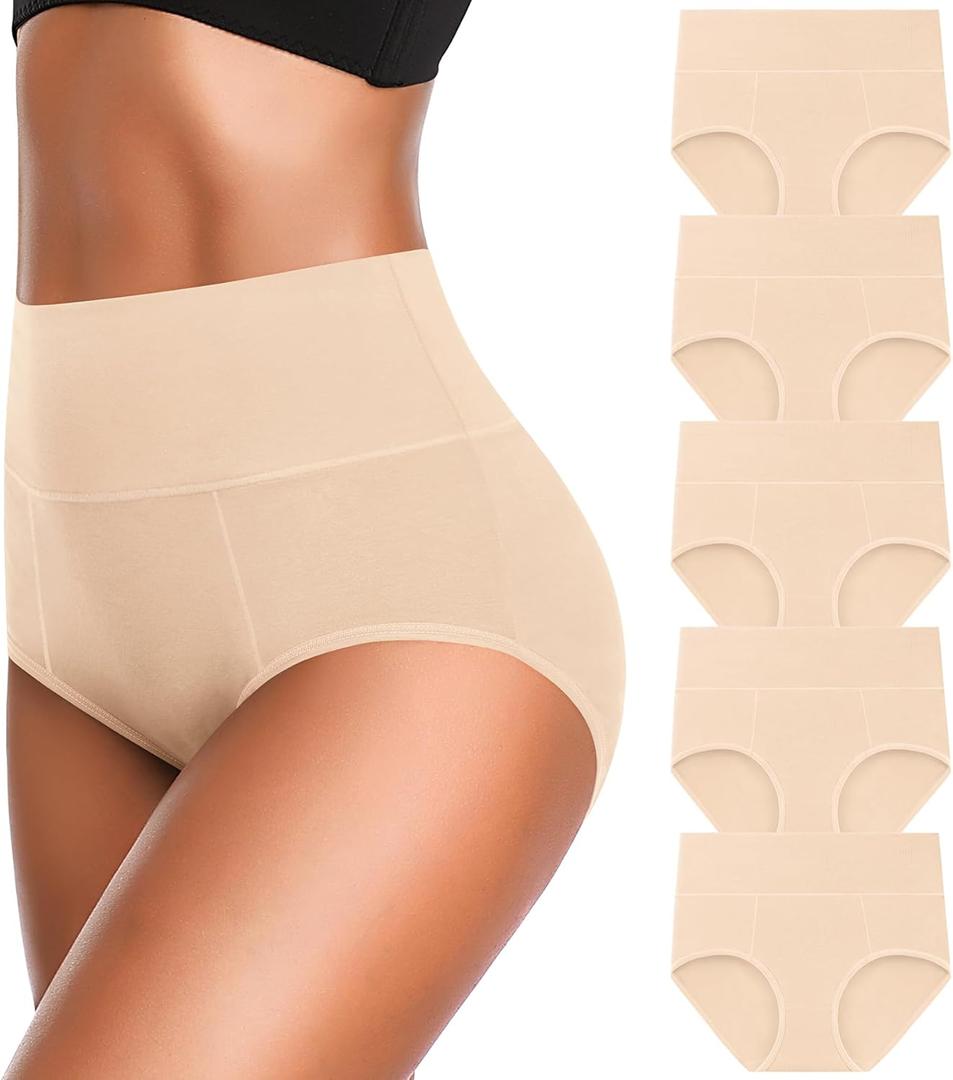 OLIKEME Cotton Underwear High Waisted Panties Full Coverage Underpants Soft Strech Ladies Briefs for Women Multi Pack (XL)