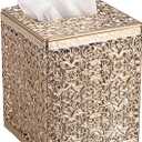 Sumnacon Tissue Box Cover Square Tissue Box with Lid, Metal Tissue Box Holder Stylish Tissue Cover Cube Tissue Box Cover for Bathroom Toilet Kitchen Table Desk Home Office, Gold