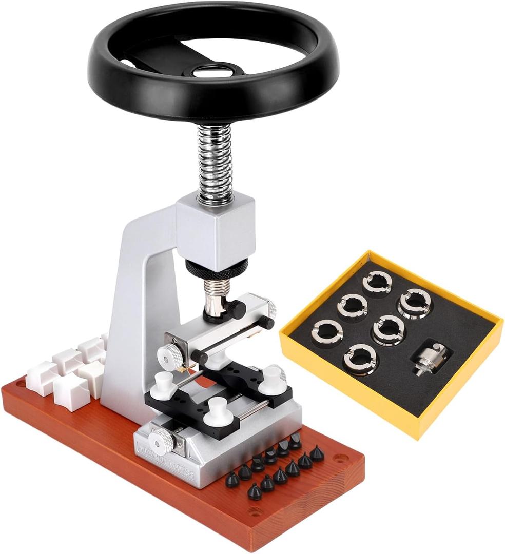 Professional Bench Watch Case Opener Tool, 6 Dies & Adjustable Holder - Watch Back Remover Kit for Watchmaking Repair Accessories