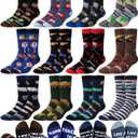 Glitopper 12 Pair Truck Driver Socks for Men Funny Cotton Crew Socks Trucker Driver Gifts for Husband Dad Birthday Fathers Day Accessories, 7.5" Inches