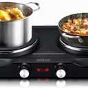 1800W Electric Hot Plate for Cooking, Double Burner with 7.2"&6.1" Aluminum Heating Plate, Portable Cooking Stove, Adjustable Temperature Controls, Easy to Clean, Compatible for All Cookwares (Double)