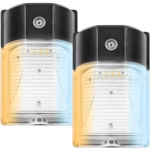 CINOTON 26W LED Wall Pack Light with Dusk to Dawn Sensor, 3CCT 3000K/4000K/5000K, 26W/18W/13W Switchable, [100-277Vac] IP65 Waterproof Outdoor Security Flood Lighting for Garage Warehouse 2 Pack (Black)