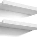 Love-KANKEI Floating Shelves Wall Mounted Set of 2, 17 Inch Rustic Wood Wall Shelves for Storage, Bedroom Living Room Bathroom Kitchen Office and More White