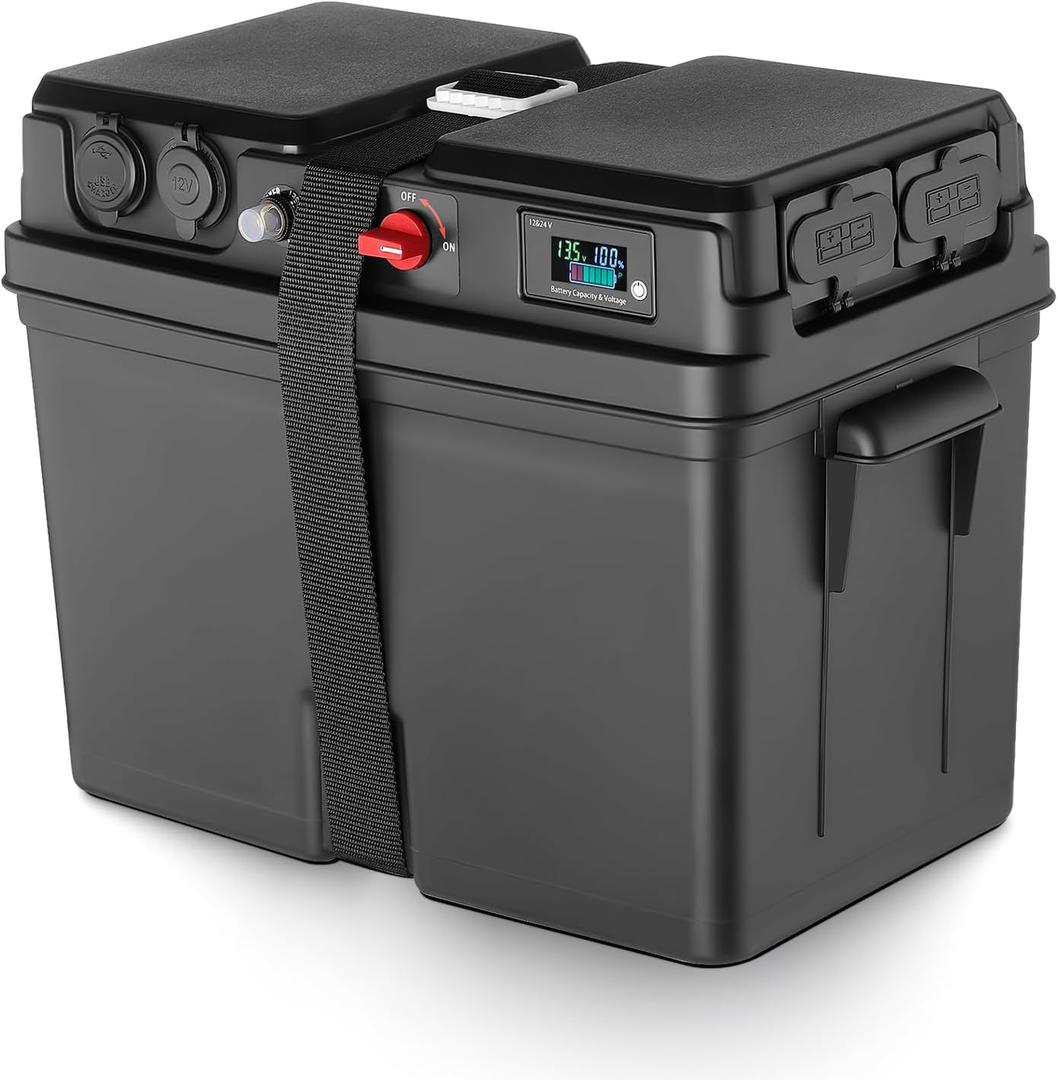 Trolling Motor Power Center Station Battery Box Fits Group 24/27/31 Size Batteries for Boats, Marine, RV, Outdoor, Multi-Function 12V/24V Marine Case w/ 50 AMP Connectors(Battery not Include)