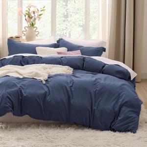 Bedsure Navy Duvet Cover King Size - 3 Pieces Prewashed Cotton-Like Polyester Extra Soft Bedding Set, Includes 1 Duvet Cover 104x90 Inches with Zipper Closure & 2 Pillow Shams, Comforter Not Included