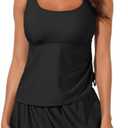 Aleumdr Tankini Swimsuits for Women Swim Dress Two Piece Bathing Suit Square Neck Drawstring Tankini Tops with Skirt, M