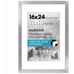 Americanflat 16x24 Poster Frame with Polished Plexiglass - Use as 12x18 Frame with Mat or Display 16x24 Photo Without Mat - Hudson Collection - Wide Picture Frames for Wall Display - Silver