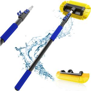 18Ft Reach Car Wash Brush with Long Handle, Car Cleaning Brush 12-Inch Soft Bristles, 3-12Foot Aluminium Telescoping Pole for Scratch-Free Cleaning RV, Car, Boats, Truck, Floors, Solar Panels