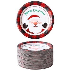 Winoo Design 50 PK Bulk Christmas Small Plates - Santa Dessert Paper Plates Xmas Disposable Plates for Christmas Decorations Décor Party Supplies