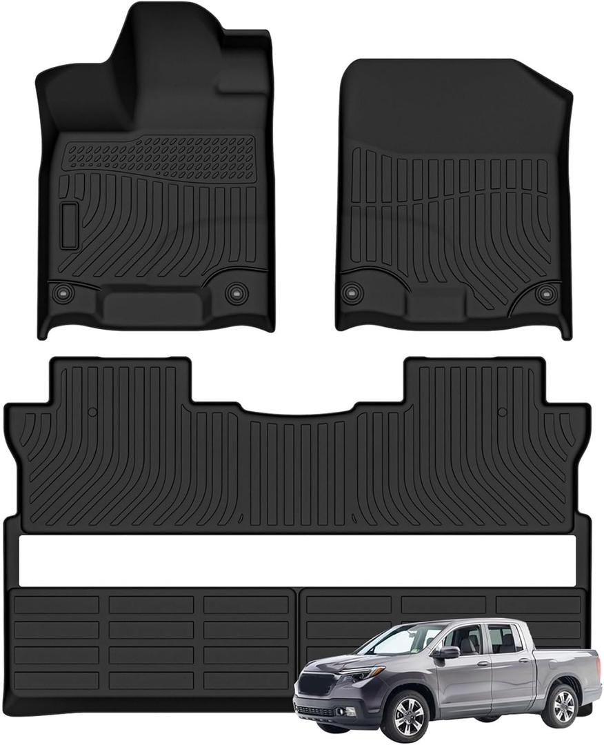 Priprilod Floor Mats Fit for Honda Ridgeline Crew Cab 2017-2025 All Weather Protector TPE Floor Liners Custom Fit Car Mats Non-Slip