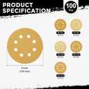 100 Pack Sanding Disc Kit 5 Inch 60/80/120/220/320 Grit 8 Hole Hook and Loop Random Orbital Sandpaper for Drywall Sander Wood Metal