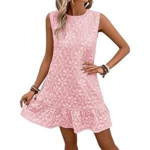 SOLY HUX Women's Sleeveless Tank Dress Casual Jacquard Hem Summer Mini Dresses Plain Black Light Pink X-Large