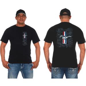 JH DESIGN GROUP Men's Ford Mustang T-Shirt Tri-Bar Pony Distressed Collage Black Shirt (3X-Large)