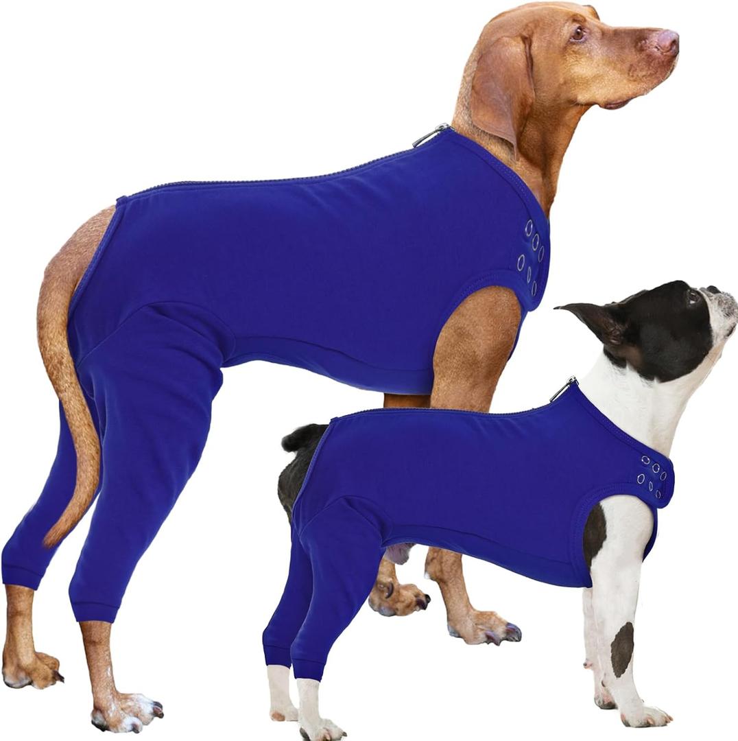 Nanaki Dog Wound Care Shirt, Dog Leg Sleeve To Stop Licking Rear Leg And Abdomen, Doggy Surgery Suit Female Spay,Doggy Onesie For Surgery Female Male, Pet Surgical Recovery Suit Pet Wound Heal Clothes (XL(Back:19.3", Weight:25-45Ib), DeepSapphireBlue)