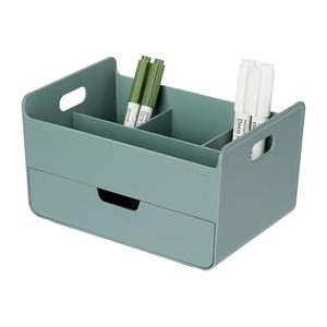 BLUE GINKGO Portable Desk Organizer – Compact 3 Compartment, Half-drawer Storage – Pen Holder, Stationery Desktop Organizer for Office, Makeup, Crafts (Made in Korea, Green)