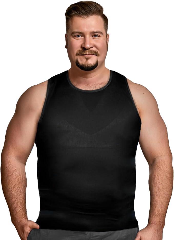 QORE LOGIQ Gynecomastia Compression Shirt Men - Premium Slimming Undershirt Compression Tank Top Mens Shapewear & Body Shaper (Medium, Black)