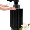 12 oz Automatic Touchless Glass Soap Dispenser, Rechargeable Hands Free Ribbed Liquid Soap Dispenser with Electric Sensor Pump,Black Refillable Auto Soap Bottle for Bathroom Kitchen Dish Countertop