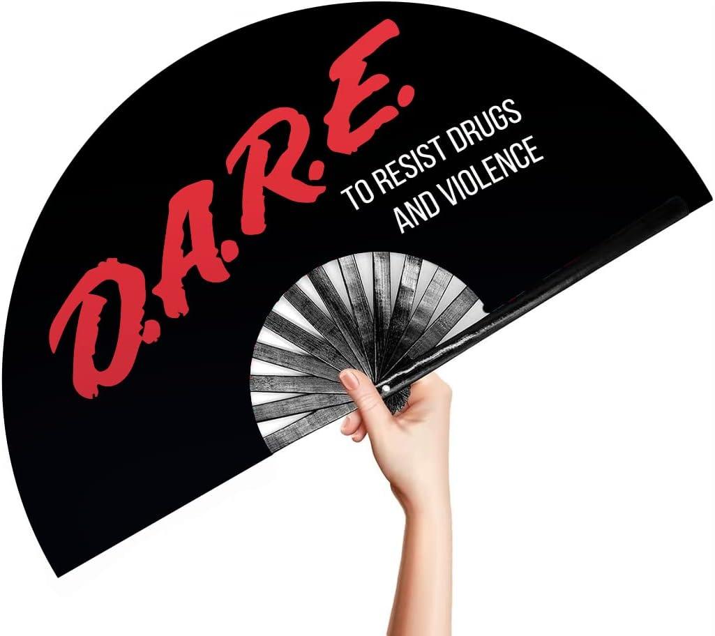 33cm Folding Rave Fan - Dare to Resist - Loud Clack Festival Fans, Festival Fan, Club Fan, Bamboo Fan - for Events, Dance, Performance, Festivals - DARE