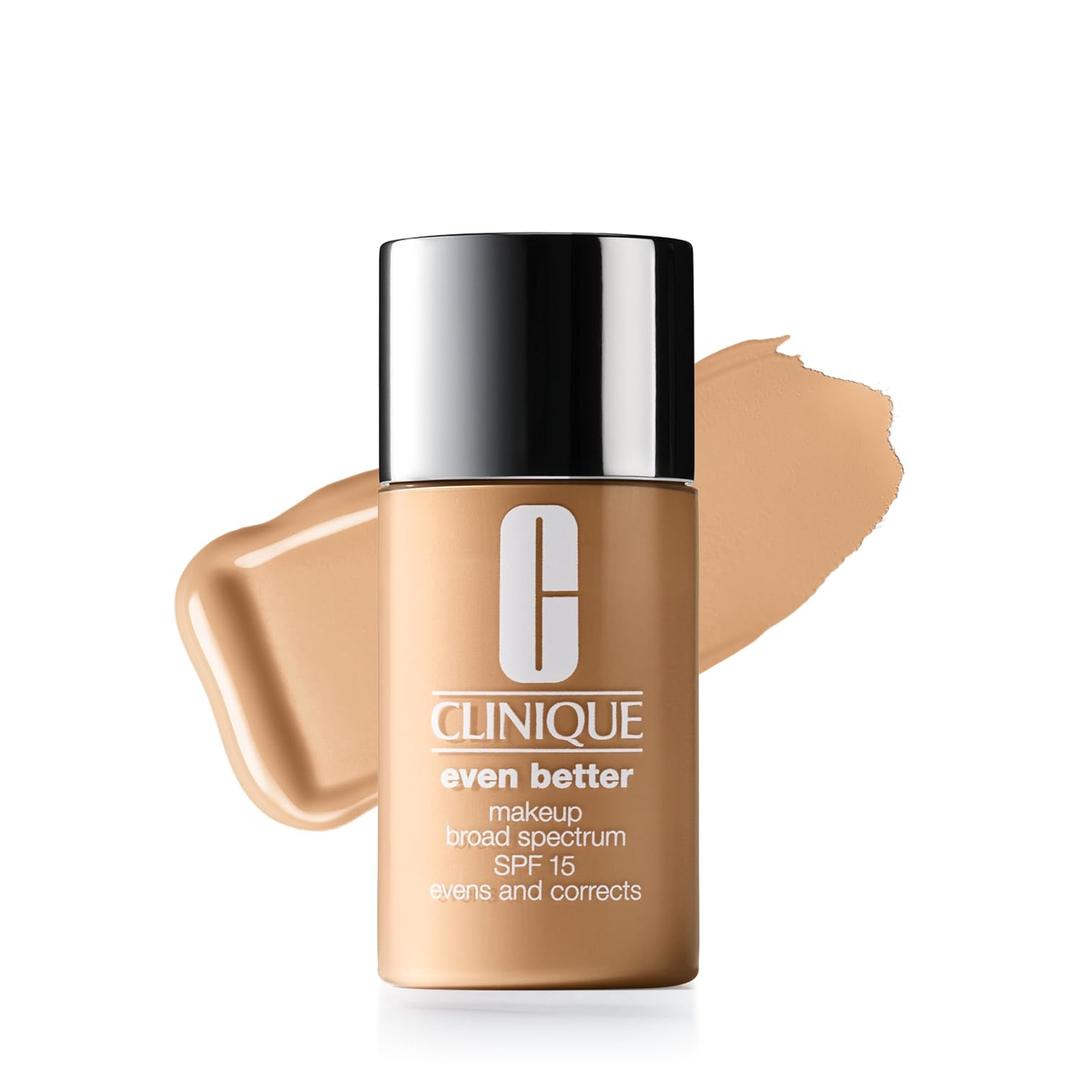 Clinique Even Better Makeup Liquid Foundation SPF 15 With Vitamin C For Dry + Oily Combination Skin Types | Medium Coverage + Natural Finish | Evens Skin Tone + Reduces Dark Spots (AT Golden Neutral WN 46 - moderately fair, warm-neutral undertones)