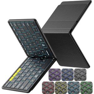 Samsers Full-Size Foldable Bluetooth Keyboard, KF08X Wireless Folding Keyboard with Backlight, Portable Travel Keyboards for iPhone iPad Smartphone Tablet Laptop, Android Windows Mac OS - Black