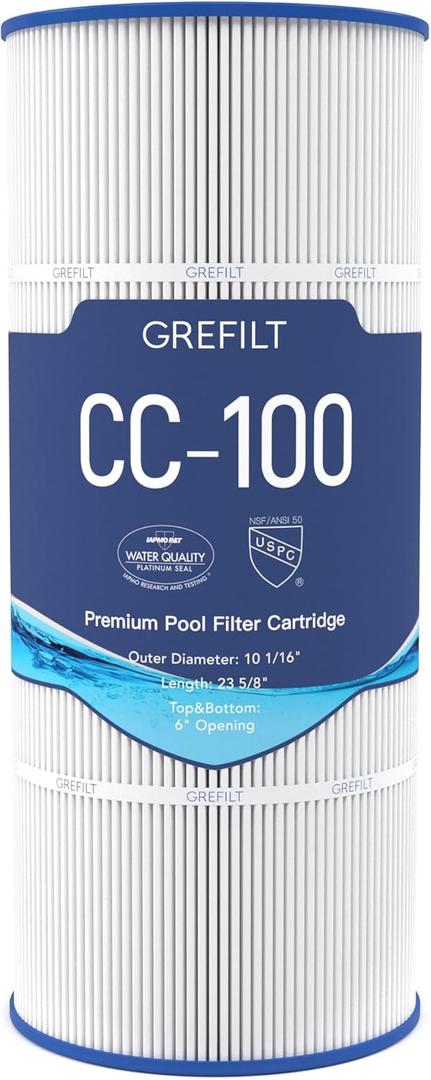 CC100 Pool Filter Cartridge, Compatible with Pentair CC100, CCRP100, Replaces Pleatco PAP100, Unicel C-9410, Filbur FC-0686, Pentair R173215, 100 sq.ft, Dimensions: 23 5/8" x 10 1/16"