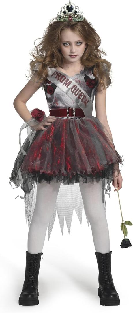 Spooktacular Creations Zombie Prom Queen Costume for Girls, Halloween Costumes for Kids, Zombie Princess Outfit for Girls (Large(10-12 yrs), Dark Red)