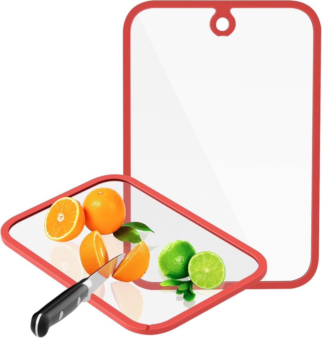 Cutting Board, Freshmage Glass Cutting Boards for Kitchen, 2Pcs Chopping Board Set with Non-Slip Edges & Hanging Hole, Dishwasher- Safe Clear Cutting Board for Countertop, Meal Prep & Serving