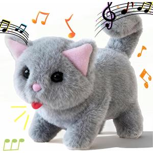 My Realistic Cat Toy - Interactive Robot Kitten with Meows, Walks & Tail Wagging - Premium Soft Plush Stuffed Animal for Cat Lovers - Bring Endless Joy and Warmth (Greys)