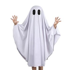 Noubeau Unisex Kid Ghost Costume Girl Halloween Fancy Dress Cosplay Boy White Boo Ghost Cloak Child Spooky Trick-or-Treating (White, 5-7 Years)