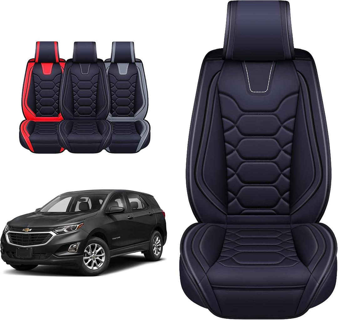 OASIS AUTO Custom Fit Seat Covers Compatible with Chevy Equinox (2010-2026), Waterproof Faux Leather Protector, SUV Interior Accessories (Front Pair, Black)