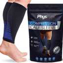 Calf Compression Sleeves for Men and Women - (1 Pair) Footless Compression Socks Support for Varicose Vein, Nursing, Pregnancy, Running - PhysFlex Leg Sleeve Brace for Shin Splints, Pain Relief and (Blue, XL)