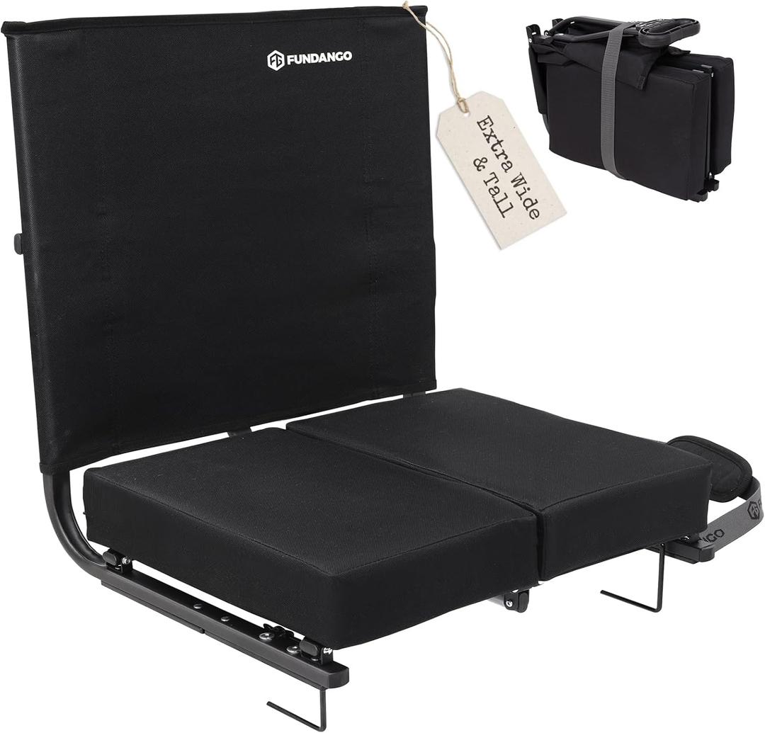 FUNDANGO Extra Wide Stadium Seats with Back Support for Adults, Padded Bleacher Chairs with Back and Cushion, Folding Bleacher Seats with Shoulder Strap for Football Baseball Sports, 18"W x 17.7"D x 21.7"H