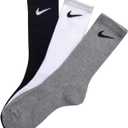 Nike Women's Performance Cushion Crew Training Socks (3 Pairs) (Large, White/Black/Grey)