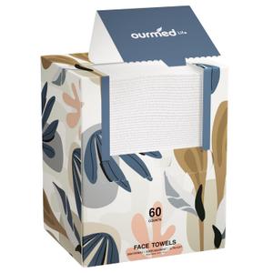 Ourmed Life Face Towels, Disposable Biodegradable Facial Towels for Sensitive Skin, Lint- free Facial Wipes for Washing Face, Skincare and Makeup Remover, Dry Wipes, 10"7.9" Extra Large, 60 Count
