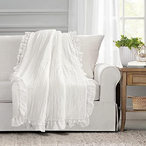 Lush Decor Ella Ruffle Lace Throw Blanket, 50" W x 60" L, White - Coquette Throw Blankets for Bed - Couch Blanket - Ruffled Throw Blanket for Couch