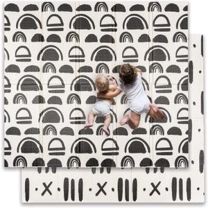 JumpOff Jo - Extra Large Waterproof Foam Padded Play Mat for Infants, Babies, Toddlers, Play Pens & Tummy Time, Foldable Activity Mat, 77 x 70 x 0.6 inches (Black and White)
