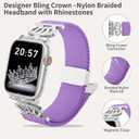 Braided Stretchy Bands with Magnetic Clasp for Apple Watch Band 40mm 38mm 41mm 42mm 44mm 45mm 46mm 49mm, Bling Crown Designer Soft Nylon Sport Solo Loop for iWatch Series 10 9 8 7 6 5 4 3 Ultra 2 1 SE (Light purple)