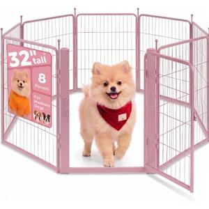 24" Pink Dog Playpen, 8-Panel Heavy Duty Metal Square Tube Puppy Pen