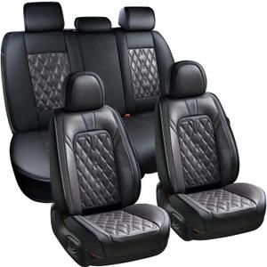Coverado Car Seat Covers Full Set, 5 Seats Covers for Cars, Car Seat Covers Front Seats Back Seat Covers, Car Seat Protector Luxury Leathaire Waterproof Seat Cushions Universal Fit Most Cars Black