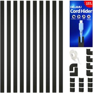Delamu 157in Cord Covers for Wires on Wall, Cord Hider for 1 Cord, Paintable Cable Hider, Cable Management Wire Covers for Cords,W0.55 H0.4in, Black