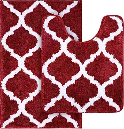Amazon.com: OLANLY Bathroom Rugs Set 2 Piece, Microfiber Bath Shower Mat and U-Shaped Toilet Rug, Machine Wash Dry, Non-Slip Absorbent Shaggy Bath Mats for Tub, Shower and Bathroom (24"x16"+24"x20", Burgundy): Home & Kitchen