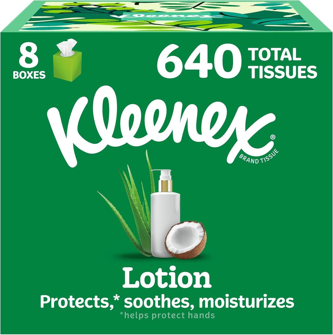 Kleenex Lotion Facial Tissues with Coconut Oil, 8 Cube Boxes, 80 Tissues Per Box, 3-Ply (White)