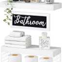 QEEIG Bathroom Shelves Over Toilet - Paper Storage Wall Mounted Farmhouse Decor Decorations Aesthetic Décor Sign Small Floating Shelf 2+1 Set 16 inch, White (020WW)