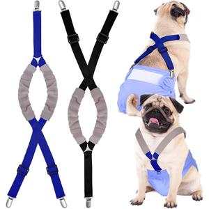 Saintrygo 2 Pcs Dog Suspenders for Diapers Female Male Belly Bands Canine Harness Keep Diaper on Your Pet for Small Medium and Large Dogs(Black, Blue,Large)
