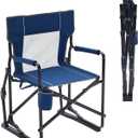 Folding Rocking Chair for Adults - Outdoor Camping and Lawn Chair with Breathable Mesh, Detachable Waterproof Armrests and Cup Holder Portable Travel Seat, Navy Blue, 24.84*24.57*36.22inch