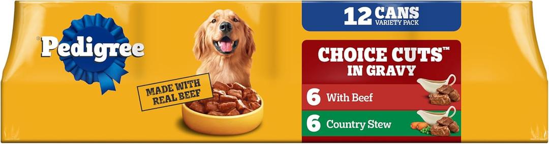 Pedigree Wet Dog Food, Choice Cuts Adult Canned Dog Food, Beef & Country Stew Multipack, 13.2 oz. Cans (12 Count, Pack of 1) (EXP 02/01/28)