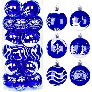 Joiedomi 24 Pcs Christmas Ball Ornaments, Blue & White 2.3 Deluxe Delicate Painting & Glittering Shatterproof Christmas Tree Ornaments for Wreath Garland Holiday Indoor Party