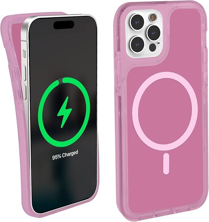 iHome Velo Silicone Case for iPhone 15 Pro, MagSafe Compatible, 10ft Drop Protection, Raised Camera Guard, Superior Grip Pink