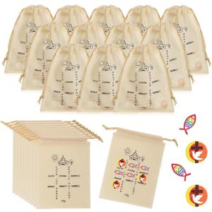 Sumind 24 Set Christian Tic Tac Toe Game Graduation Gift for Kids Religious Party Favors with Jesus Bible Mini Wooden Jesus Fish Game Drawstring Bag Sunday School Gifts for Kids Prize Church Supplies